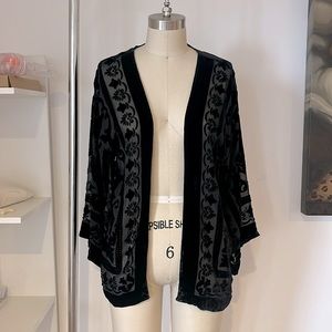 Vintage Black Velvet Burnout Kimono Sleeve Coverup